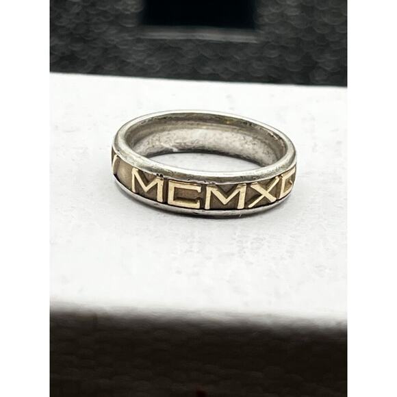 John Christian 14k G & Silver Numeros Engraved Roman Numerals Band Ring Size 6 - Picture 6 of 11